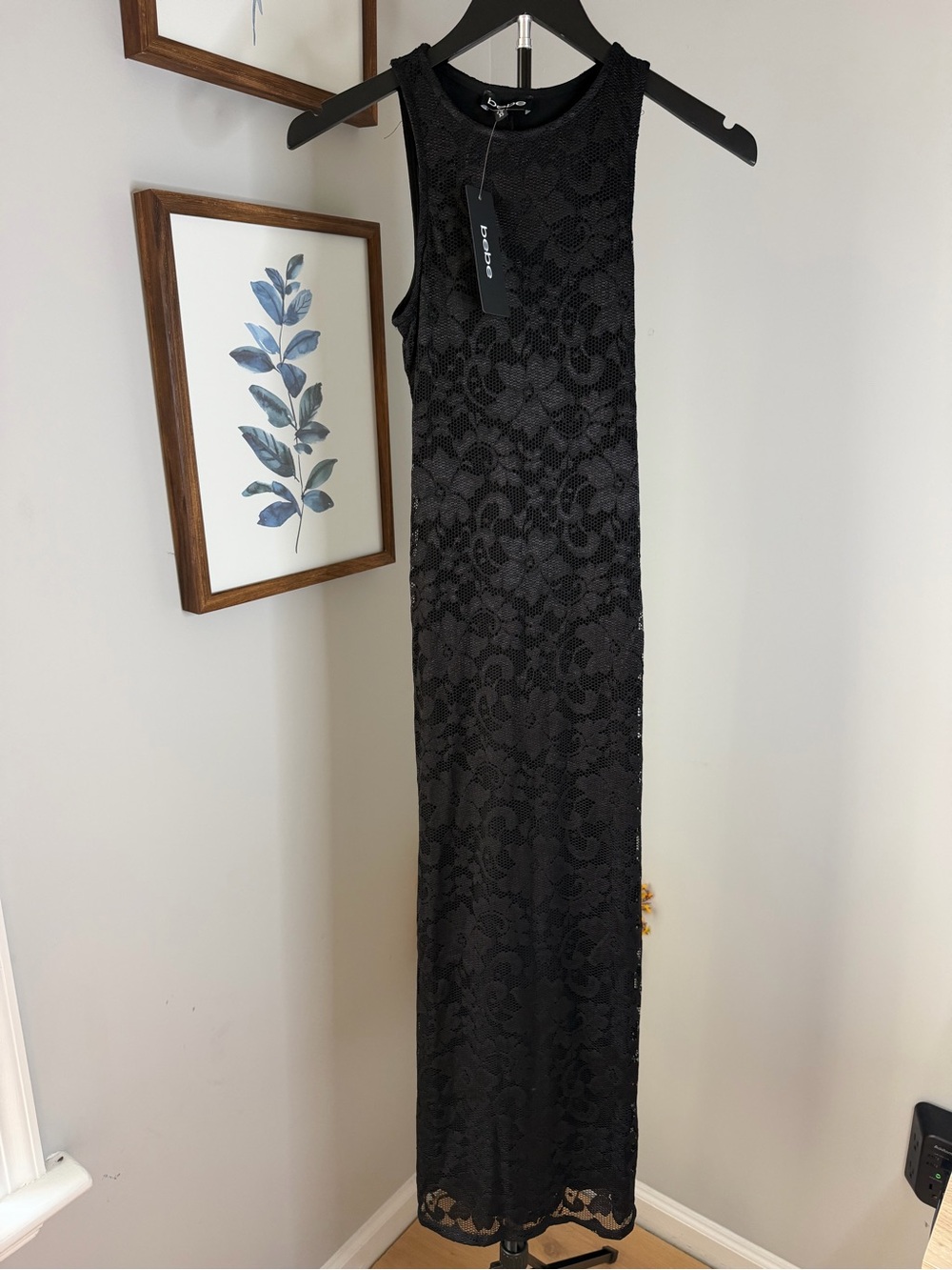 bebe Black Floral Lace Sleeveless Dress